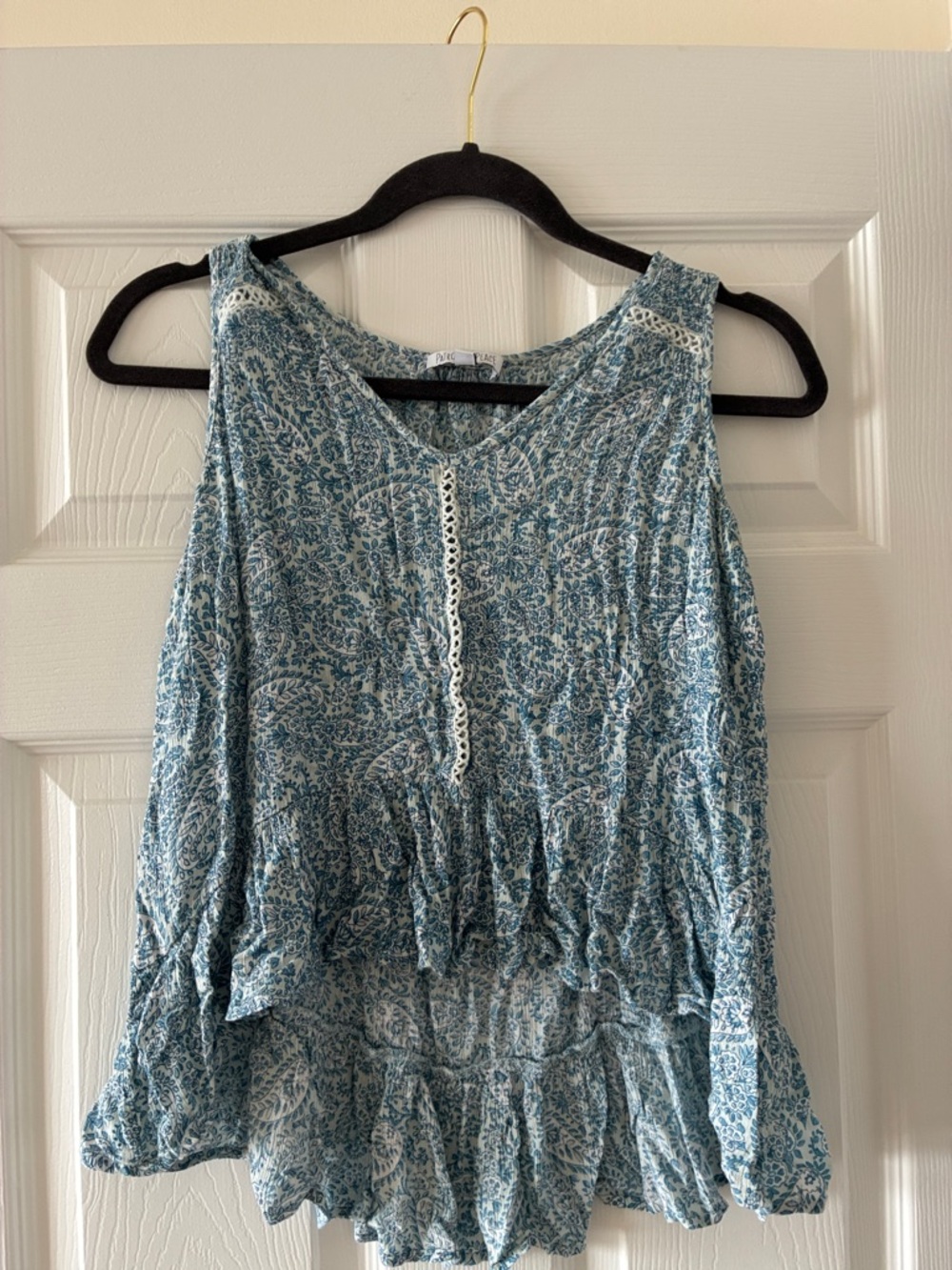 Blue Floral Peasant Top